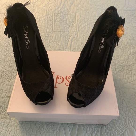 2 Lips Too Shoes - 2 Lips Too 6 inch black lace heel